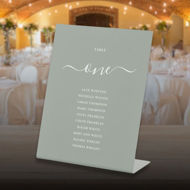 Sage Green Chic Script Table Number Seating Chart Pedestal Sign (Sage Green Chic Script Table Number Seating Chart Pedestal Sign)