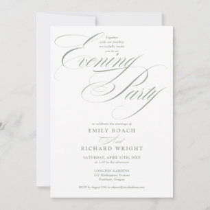 Sage Green Chic Script Wedding Evening Party Invitation