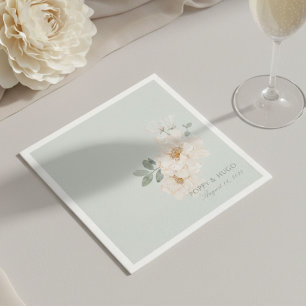 Sage Green   Chic Watercolor Floral Wedding  Napkin
