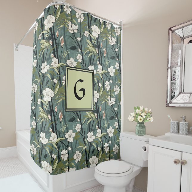 Sage Green Chinoiserie Floral White Initial  (Creator Uploaded)