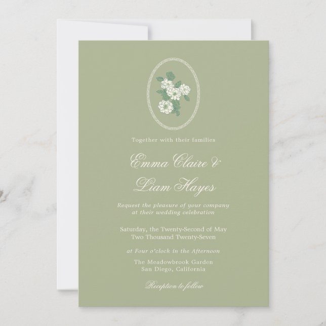 Sage Green Chinoiserie Wedding Invitation (Devant)