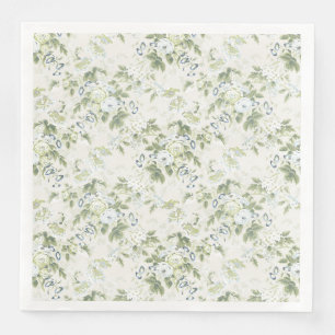 Sage Green Chintz Dinner Napkins, Rose and Leaf Pr Napkin