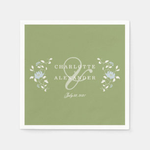 Sage Green Chintz Floral Elegant Wedding Napkin