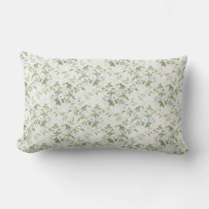 Sage Green Chintz Roses, Antique Botanical Lumbar Pillow