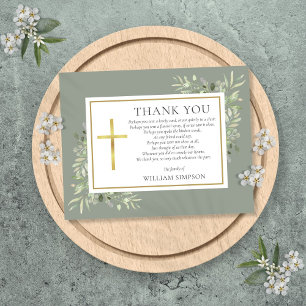 Sage Green Christian Funeral Greenery Poem Thank You Card