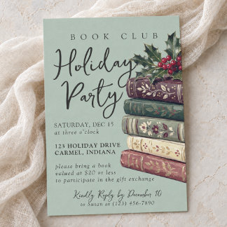 Sage Green Christmas Book Club Holiday Party Invitation