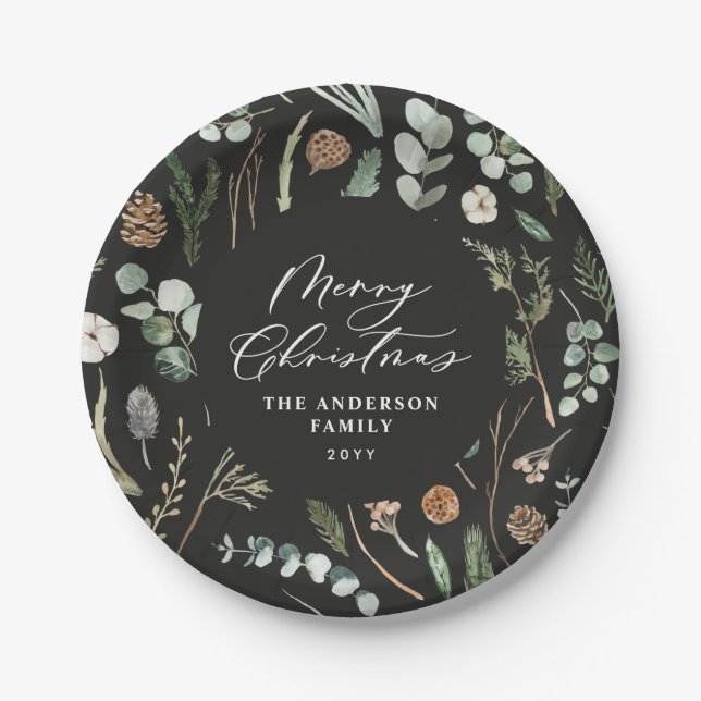 Sage green Christmas minimal botanical Paper Plate (Front)