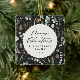 Sage green Christmas minimal botanical photo Ceramic Ornament