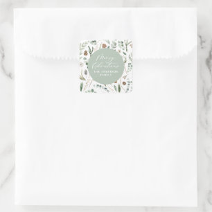 Sage green Christmas modern minimal botanical  Square Sticker