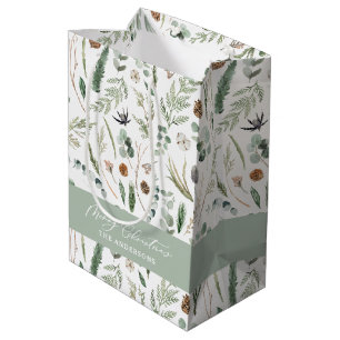 Sage green Christmas modern minimal botanical Wrap Medium Gift Bag