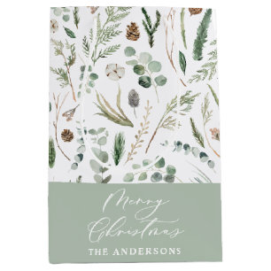 Sage green Christmas modern minimal botanical Wrap Medium Gift Bag