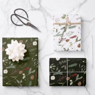 Sage Green Christmas Modern Minimal Botanical Wrapping Paper Sheet