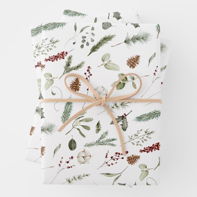 Sage Green Christmas Modern Minimal Botanical Wrapping Paper Sheet (In situ)