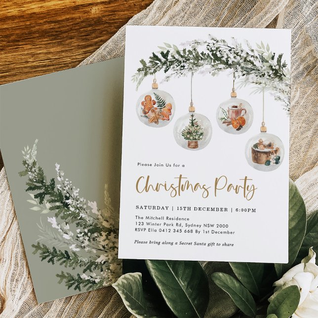 Sage Green Christmas Ornament Winter Holiday Party Invitation (Creator Uploaded)