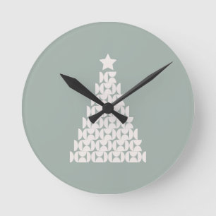Sage Green Christmas Tree Round Clock