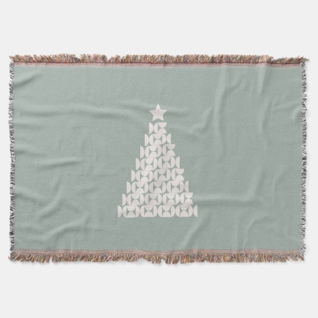 Sage Green Christmas Tree Throw Blanket (Front)