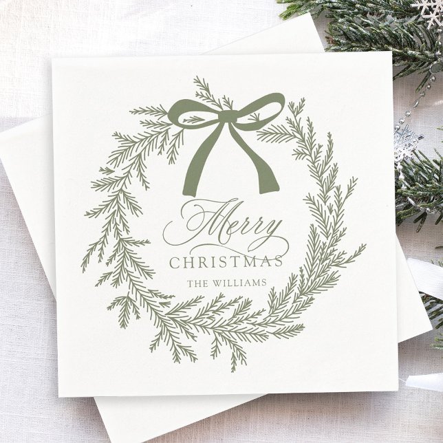 Sage Green Christmas Wreath Holiday Napkin (Creator Uploaded)