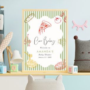 Sage Green Ciao Baby Itallian Pizza Baby Shower  Poster