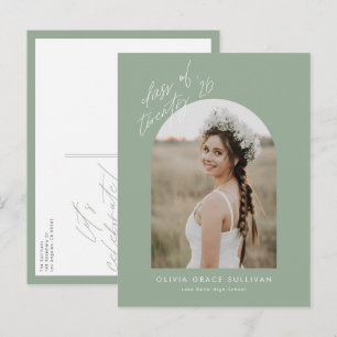 Sage Green Class of 2025 Arch Photo Graduation Invitation Postcard