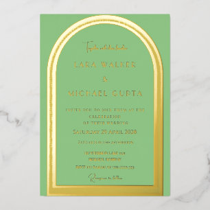 Sage Green Classic Arch Foil Wedding Invitation