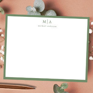 Sage Green Classic Border Monogram Correspondence  Card