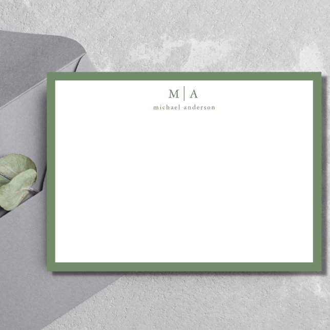Sage Green Classic Border Monogram Correspondence  Card (Creator Uploaded)