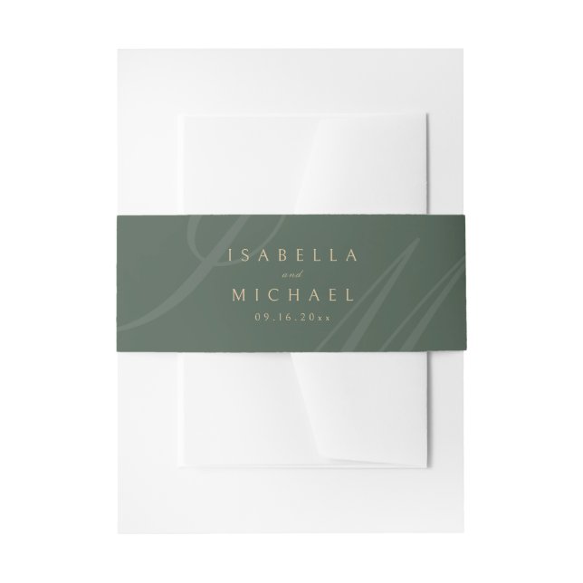 Sage Green Classic Elegance Monogram Wedding Invitation Belly Band (Front Example)