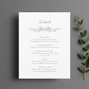 Sage Green Classic French Floral Wedding Details Enclosure Card