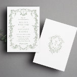 Sage Green Classic French Floral Wedding Invitation<br><div class="desc">Elegant sage green floral wedding invitation with a floral crest and monograms on the back.
For more advanced customization of this design,  please click the DESIGN TOOL BUTTON above!</div>