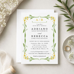 Sage Green Classic French Floral Wedding Invitation