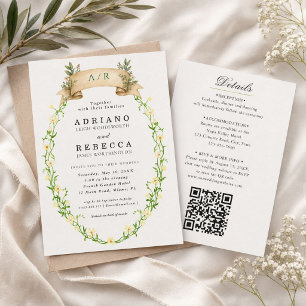 Sage Green Classic French Floral Wedding Invitation