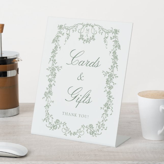 Sage Green Classic French Frame Cards & Gifts Pedestal Sign (In SItu)