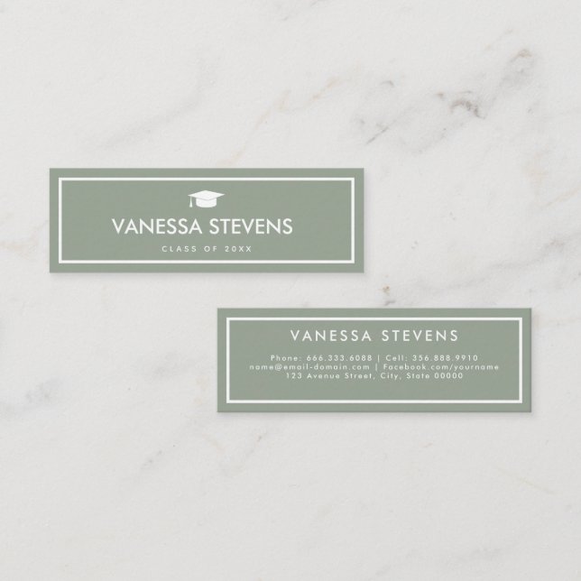 Sage Green Classic Graduation  Calling Card (Front/Back)