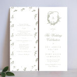 sage green classic monogram crest wedding program<br><div class="desc">This is a rack card for the wedding ceremony program for a classic romantic outdoor,  garden-inspired wedding or just a simply love florals and botanicals with its clean,  classic element of design elegance and text typography by Phrosne Ras Design. 
This invite is part of a unique suite and collection.</div>