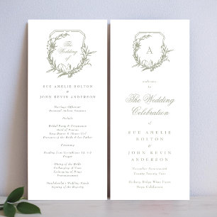 sage green classic monogrammed the wedding crest program