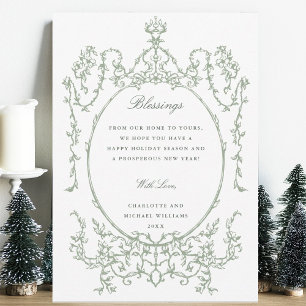 Sage Green Classic Vintage Frame Photo  Holiday Card