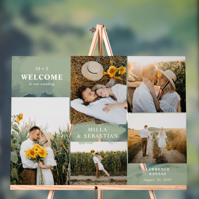 Sage Green Clean Moderne & 5 Photos Bienvenue (Neutre)