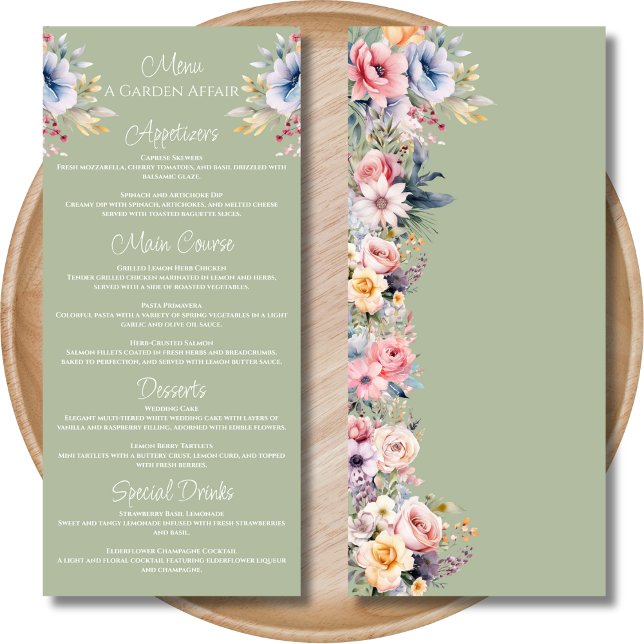 Sage Green Coloré Fleur sauvage Menu Mariage (Créateur téléchargé)