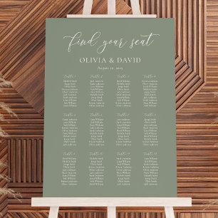 Sage Green Colour 12 table Wedding Seating Chart