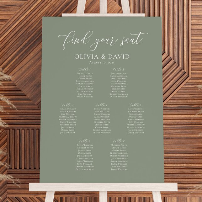 Sage Green Colour 7 Tables Welcome Seating Chart (Creator Uploaded)