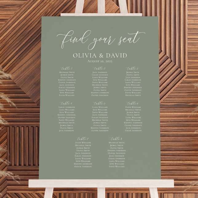Sage Green Colour 8 Tables Welcome Seating Chart (Creator Uploaded)