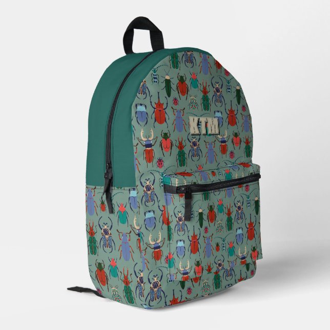 Sage Green Colourful Beetle Bug Personalized Printed Backpack (Back Corner Left)
