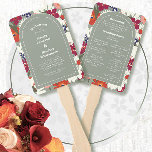 Sage Green Colourful Floral Boho Retro Wedding Hand Fan