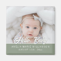 Sage Green Contemporary Hello Baby Magnet