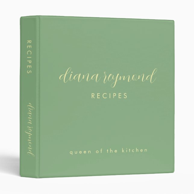 Sage Green Cookbook Cooking Recipe Binder (Front/Spine)