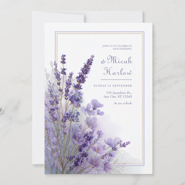 Sage Green Cool Purple Lavender Botanical Frame Invitation (Front)