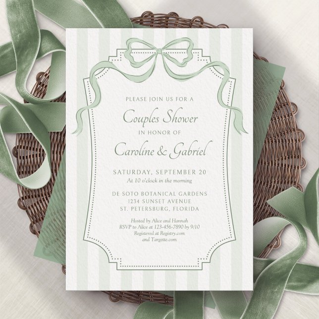 Sage Green Coquette Bow Couples Wedding Shower Invitation (Creator Uploaded)