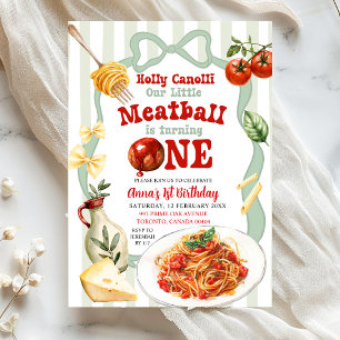 Sage Green Coquette Stripes Meatball Birthday Invitation