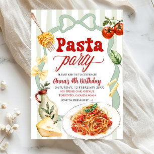 Sage Green Coquette Stripes Pasta Night Birthday Invitation
