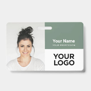 Sage Green Corporate Employee Photo Logo Name Badge